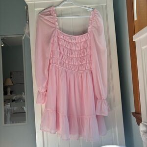 Pink Flowy Long Sleeve Dress